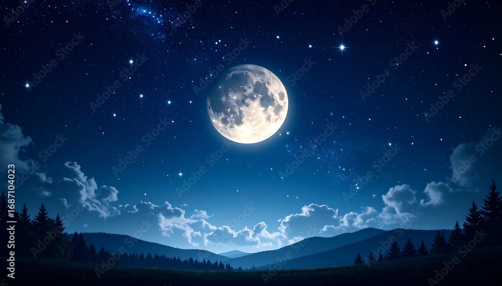 Fototapeta premium Nighttime landscape with moonlit mountains