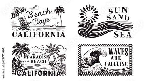 Retro california beach vibes vintage style designs