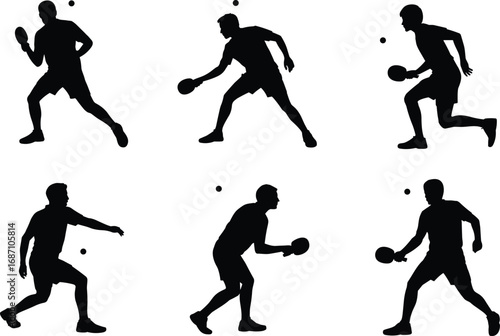 Wallpaper Mural Silhouette table tennis players in action poses, ping pong sports vector illustration, athlete with racket and ball, isolated black silhouette design Torontodigital.ca