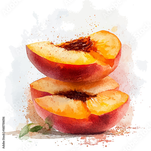 watercolor vector of Peach Cobbler, isolated on a white background.