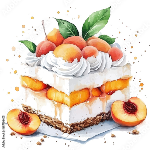 Peach Cobbler, watercolor painting vector, isolated on a white background.