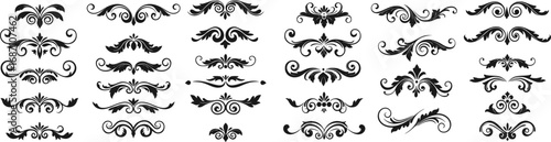 set of black swirl designs, vector art. Perfect for wedding invitations, greeting cards, print designs. Detailed, easily editable. Luxury, sophistication in every curl and wave