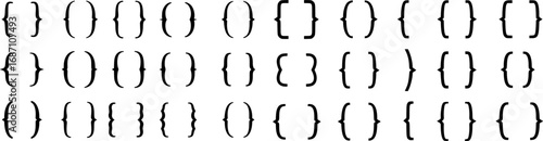 set of Bracket, braces, parenthes vector set, Diverse curly bracket styles for design, coding, and typography. Ideal symbol for software, graphic design, and programming visuals