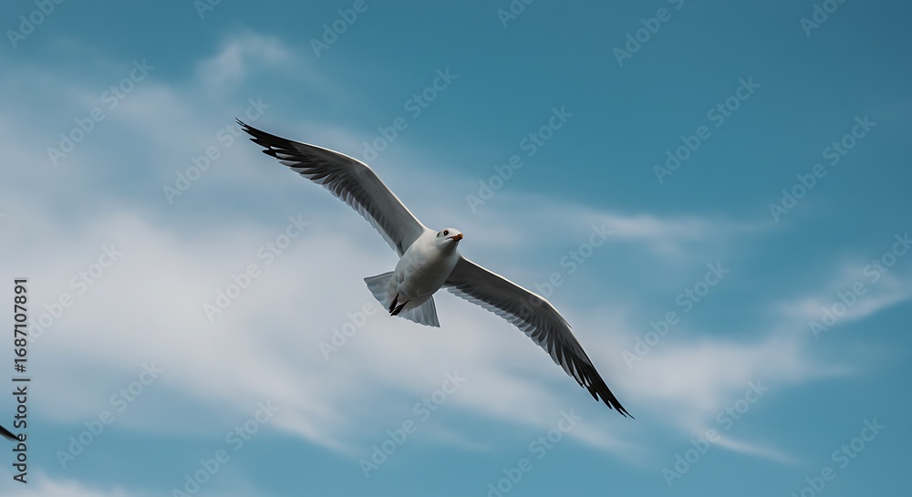 Obraz premium Seagull soaring in sky