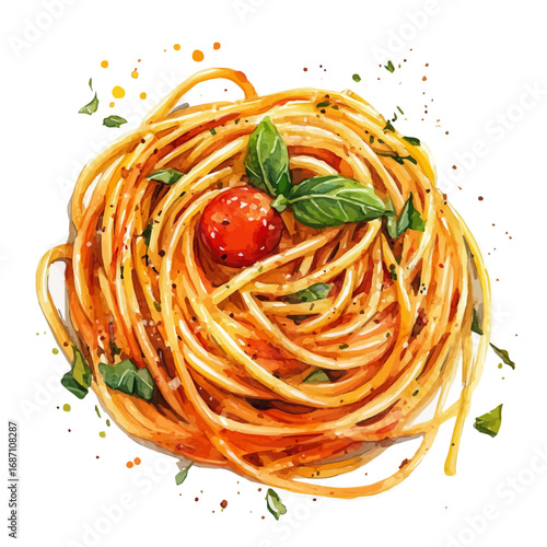 Pasta, watercolor clipart vector, isolated on a white background.