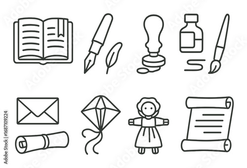 E-commerce icons: shopping cart, discount, barcode, delivery, customer support, package