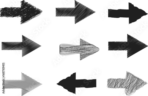 Collection of Hand-Drawn Arrow Icons Various Styles and Textures
