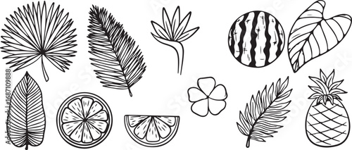 Beach and Marine Life Doodles with Nautical Theme, Black and White, Whimsical Design, Playful, Artistic, Illustrated, Expressive, Unique, Simple, Oceanic, Coastal, Nautical, Marine-Inspired, Serene, U
