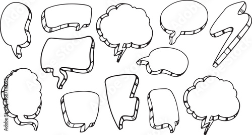 Speech Bubble Doodles with Creative Shapes, Black and White, Whimsical Design, Fun, Playful, Artistic, Expressive, Illustrated, Simple, Unique, Bold, Modern, Engaging, Dynamic, Graphic, Versatile, Com