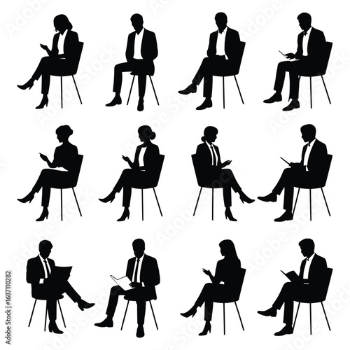 A vector icon set of diverse business people silhouettes for office and work illustrations