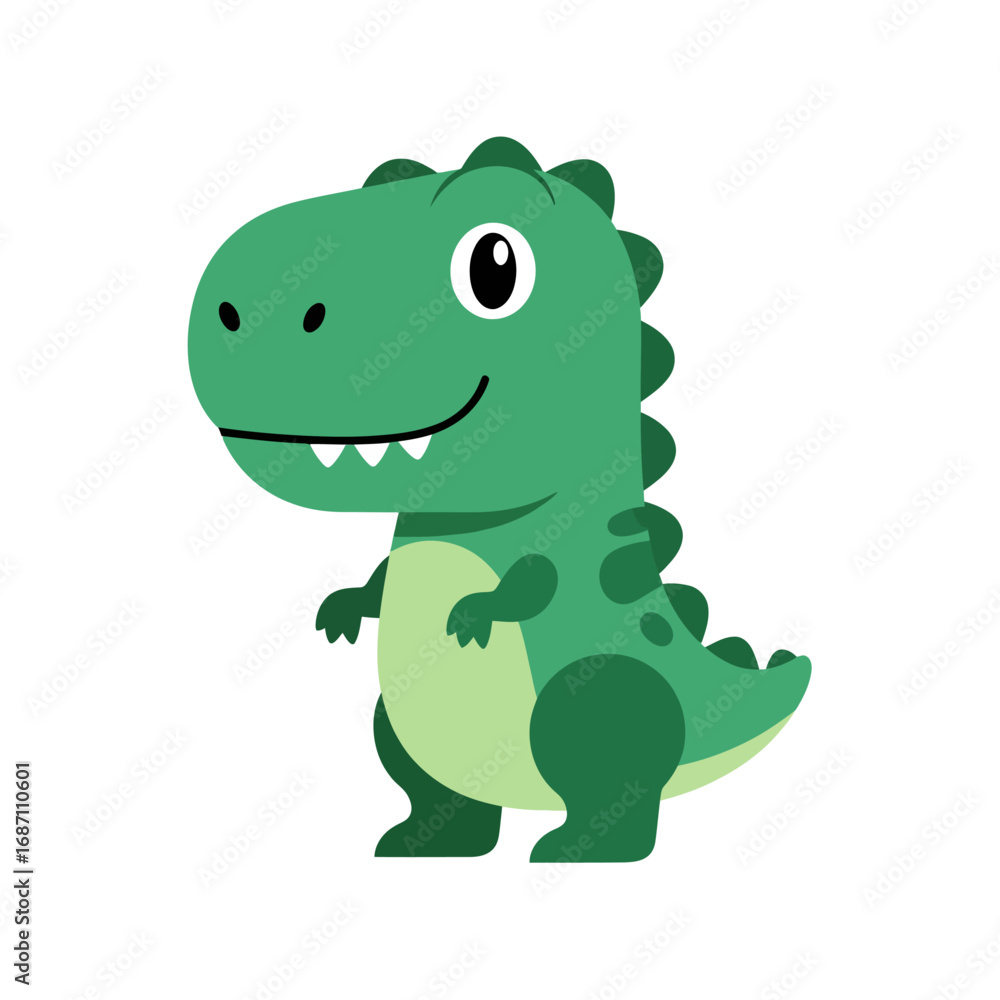 Fototapeta premium Charming and Playful Green Cartoon Dinosaur Character Illustration, Ideal for Kids' Educational Materials, Whimsical Decorations, or Child-Friendly Branding