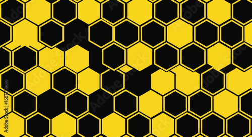 Abstract Yellow and Black Honeycomb Pattern Background