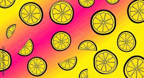 Vibrant Citrus Burst A Playful Illustration of Lemons on a Dynamic Background