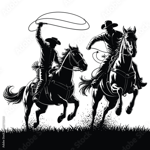 Silhouette of a horse and rider galloping in a dramatic equestrian illustration