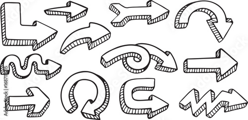 Directional Arrow Doodles with Bold Design, Creative, Black and White, Playful, Artistic, Whimsical, Expressive, Illustrated, Clear, Simple, Unique, Modern, Navigational, Fun, Engaging, Dynamic, Graph