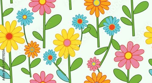 Whimsical Retro Daisy Floral Pattern in Soft Pastels