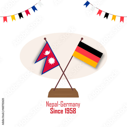 Crossed Flag Vector of Nepal and Germany, Symbol of Friendship and Partnership