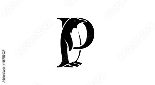 Stylized Penguin Logo with Letter P Integration in Black and White.