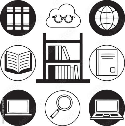 Global Digital and Traditional Learning Icons