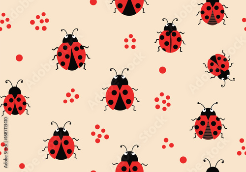 Cute ladybugs and red dots seamless pattern design for kids