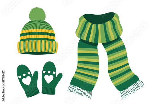 Cozy winter hat scarf and mittens set for cold weather outdoor activities