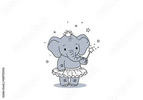 A magical tiny elephant dressed as a ballerina sprinkles stardust with her wand