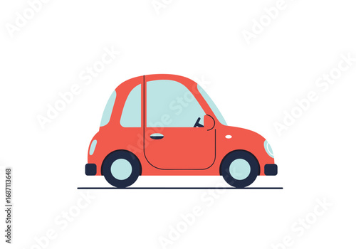 Animated small orange car driving smoothly on a white background with minimalist style