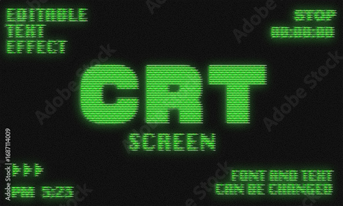 CRT Screen Text Effect, Retro VHS Glitch Typography, Vintage Old TV Display Noise Style