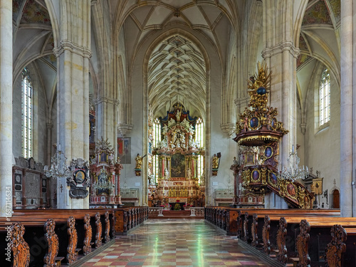 Graz, Austria. Interior of Graz Cathedral (St. Giles' Cathedral). The church was built in 1438-1462 as court church. It was elevated to cathedral status in 1786.