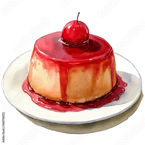 Panna Cotta, watercolor illustration vector, isolated on a white background.
