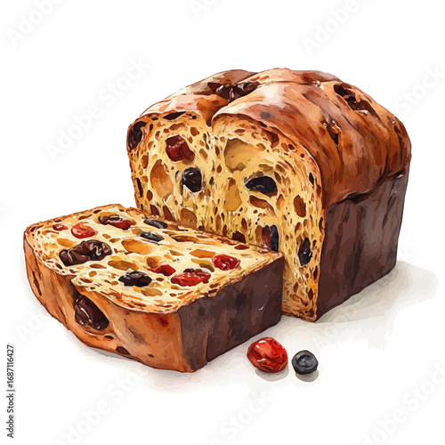 watercolor vector of Panettone, isolated on a white background.