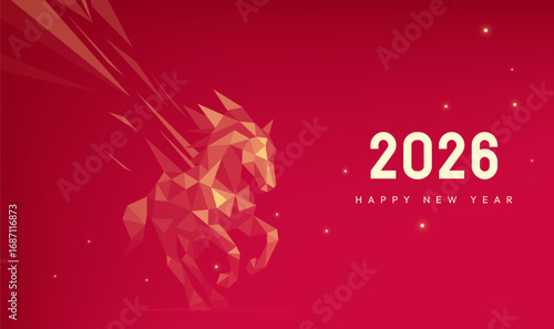 Red horizontal version of the horse New Year poster geometric horse elements
