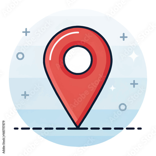 Modern Red Location Pin Icon:  Flat Design, App UI, GPS Navigation, Minimalist Style, Bright and Friendly.