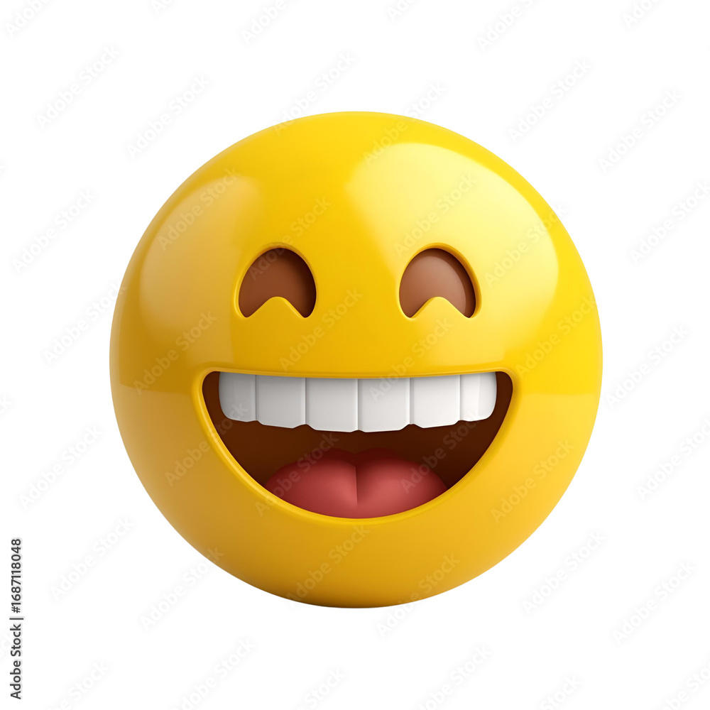 Fototapeta premium 3D Grinning Face Emoji, Smiling Yellow Happy Face Icon