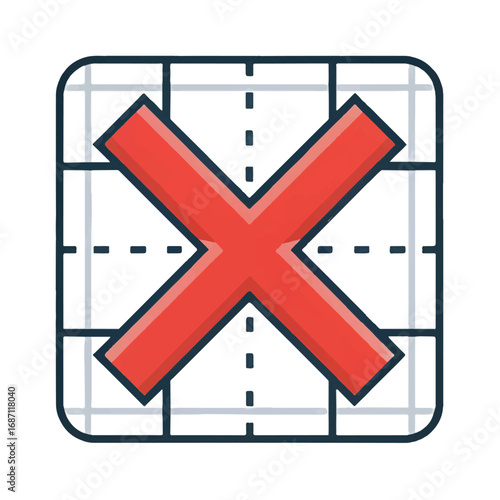 Rejected Image:  Red X Overlay on Grayscale Gridded Medical Scan;  Flat Design, Negative Concept.