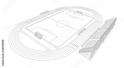 Architectural sketch illustration of a soccer field with running track