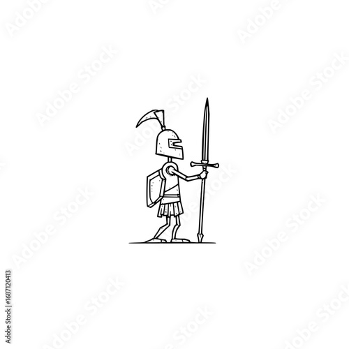 Cartoon knight illustration with sword and shield medieval warrior drawing for coloring page and design project