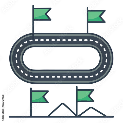 Circular Road to Success: Flat Design, Green Flags, Achievement Concept Illustration