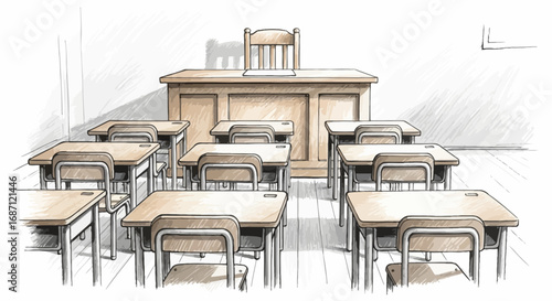 Illustration of a classic classroom setup evoking educational nostalgia