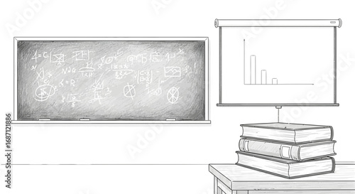Illustrative Classroom Scene Depicting Knowledge Sharing and Data Visualization