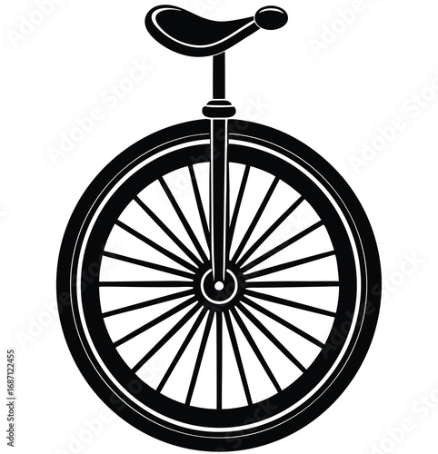 A classic black vintage bicycle wheel with a tire and spokes, an old-fashioned transport vector illustration