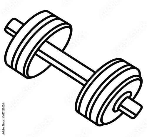 Heavy metal dumbbell on a white background, perfect for fitness, gym, and strength training illustrations