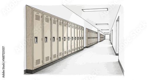 School corridor with lockers offers a glimpse into institutional spaces