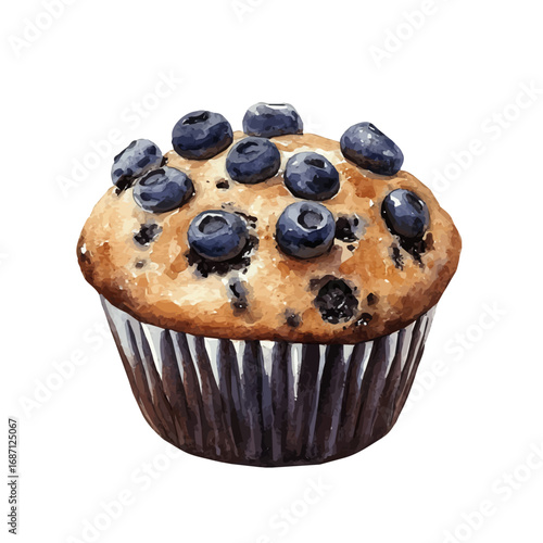 Muffin, watercolor clipart vector, isolated on a white background.