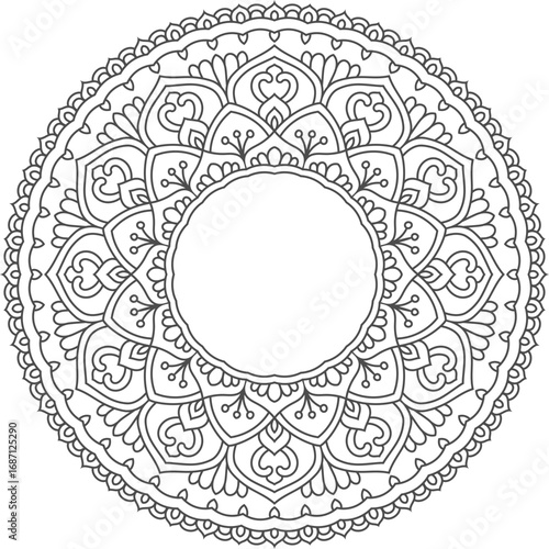 Intricate Circular Mandala Design Decorative Pattern with Elegant Flourishes Meditative Art Featuring Detailed Floral and Geometric Elements