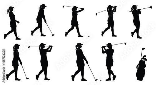 golf player silhouettes showing various stages of swing