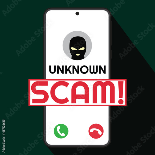 Vector illustration of smartphone, scam, cyber crime, internet crime, hoax and fraud. Concept of Cheating, Pranks, or Scams. Fraud People Makes Suspicious Call from Unknown Number on Smartphone.