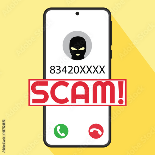 Vector illustration of smartphone, scam, cyber crime, internet crime, hoax and fraud. Concept of Cheating, Pranks, or Scams. Fraud People Makes Suspicious Call from Unknown Number on Smartphone.