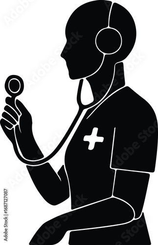Vector Cybernetic medic doctor in medical suit silhouette Illustrator