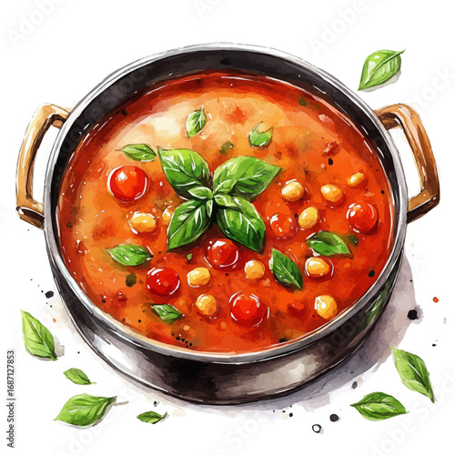 Minestrone, watercolor clipart vector, isolated on a white background.